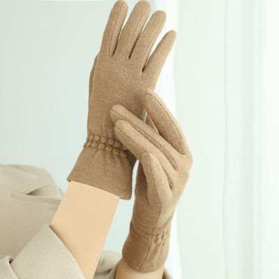 Khaki Color Wool Ladies Warm Winter Gloves Fashion Design Women Hand