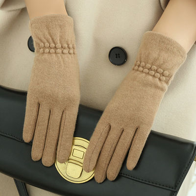 Khaki Color Wool Ladies Warm Winter Gloves Fashion Design Women Hand
