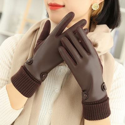 Black Color PU 22x16cm Winter Warm Gloves For Women