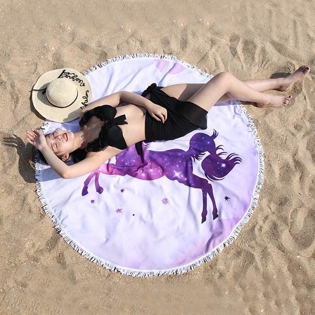 59 Inch Oversized Microfiber Beach Towel Round Blanket With Tassel